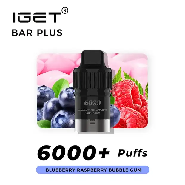 Blueberry Raspberry Bubble Gum – IGET Bar Plus Pod 6000 Puffs pod pack — genuine IGET stock, buy online in Australia