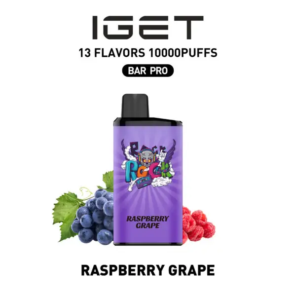 Raspberry Grape IGET Bar Pro 10000 disposable vape — genuine IGET stock, buy online in Australia