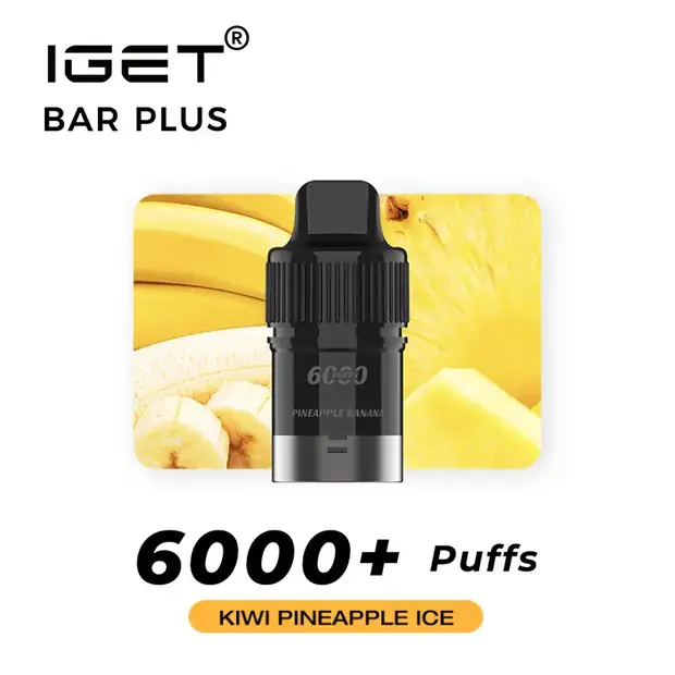 Kiwi Pineapple Ice – IGET Bar Plus Pod 6000 Puffs pod pack — genuine IGET stock, buy online in Australia