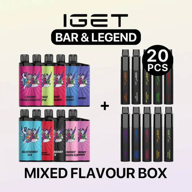 Mixed Flavour Box – IGET Bar & Legend (20PCS) disposable vape — genuine IGET stock, buy online in Australia